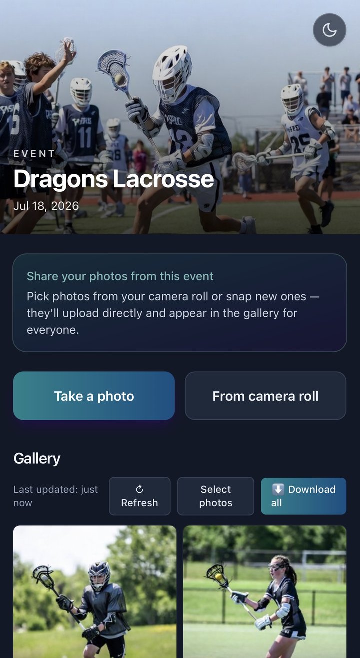 PhotoShare team gallery on a mobile phone